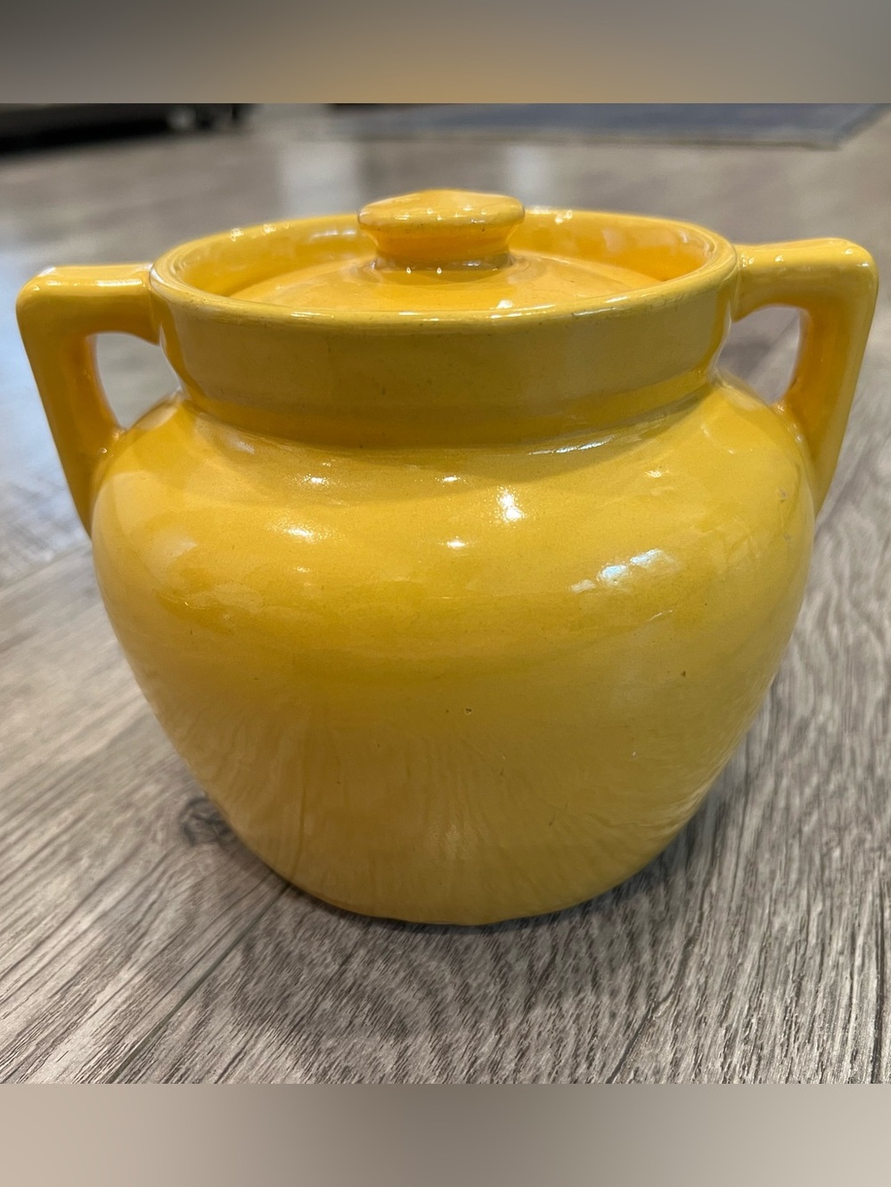 Vintage Yellow Western Stoneware ‘Monmouth Pottery” Bean Pot Crock - 1 Qt